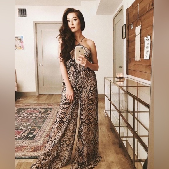 SHOW ME YOUR MUMU Snake Print Wide Leg Jumpsuit Boho Festival Vacation Chic XS - Picture 5 of 13